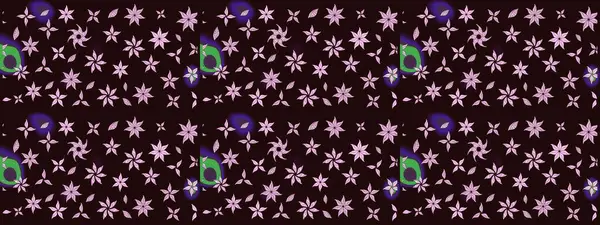 Kahverengi renkte çok kahverengi, zarif küçük çiçekler ve komik böcekler, raster desen, illüstrasyon.