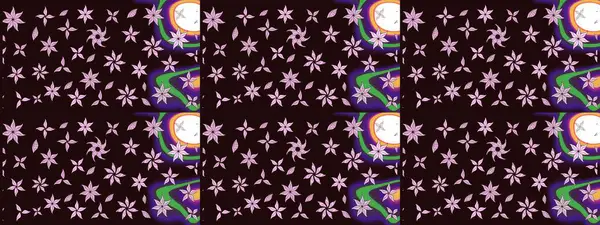 Düz Çiçek Elementleri Tasarımı. Renkli Bahar Teması eskiz kalıbı. Süslü kumaş deseni. Raster illüstrasyonunda çiçek deseni çizimi.