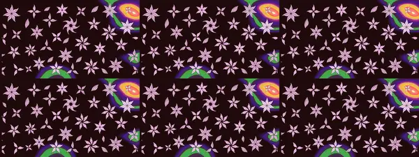 Kahverengi üzerine kahverengi. El çizimi çiçek unsurları olan soyut çizim raster deseni. Retro tekstil tasarım koleksiyonu. Çiçekli ipek eşarp. 1950 'ler-1960' lar motifleri.