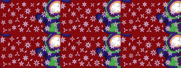 Düz Çiçek Elementleri Tasarımı. Taslak desenli, modaya uygun kumaş deseni. Renkli Bahar Teması eskiz kalıbı. Şirin çiçek elementleri. Raster illüstrasyonu.