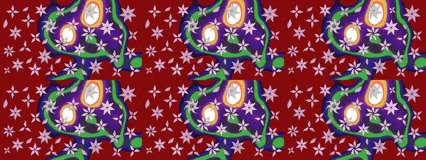 Kırmızı renkte etnik çiçeklerle süslenmiş zarif bir eskiz şekli. Raster Çiçek İllüstrasyonu güzel tekstil..