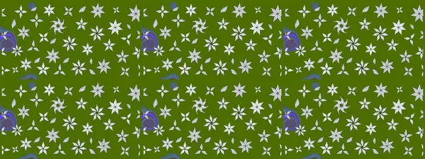 Varicologreen Raster çizimi. Bir sürü yeşil ve soyut çiçekli tropik eskiz deseni. Küçük çiçekte sevimli çiçek deseni var..