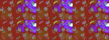 Çiçek süsü ile kusursuz desen. Kırmızı, kahverengi ve mor renkte çiçekler. Raster illüstrasyonu.