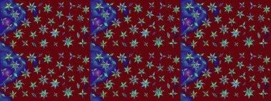 Tekstil, kumaş, ambalaj, hatıra defteri için hoş bir çiçek arkaplanı. Kırmızı arka planda. Çocuksu tasarım. Elle çizilmiş karalama çiçekleri ile Raster çizim deseni.