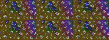 Küçük çiçekli yay deseni çiz. Suluboya tarzında yeşil renkte. Raster illüstrasyonu.