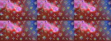 Düz Çiçek Elementleri Tasarımı. Renkli Bahar Teması eskiz kalıbı. Çiçek deseni. Raster çizimi. Güzel kumaş deseni..