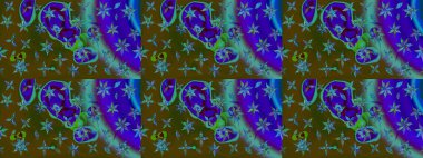 Raster illüstrasyonu. Çiçek desenli çizim. Kahverengi renkli Asyalı tekstil.