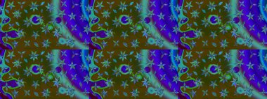 Raster deseni. Mavi renklerde. Soyut çiçek çizim kalıbı arka planı. Raster illüstrasyonu. Küçük çiçekte sevimli çiçek deseni var..