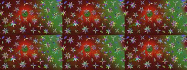 Halk tarzı. Parlak renkli çiçekleri ve kahverengi renkli yaprakları olan harika bir çiçek deseni. Moda baskıları için zarif bir şablon. Modern çiçek arkaplanı.