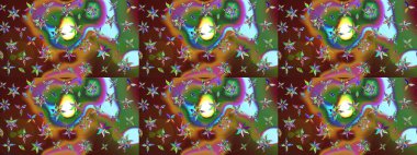 Raster illüstrasyonu. Kahverengi renkli çiçekler. Tropikal çizim çiçek deseni.