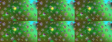 Çiçekli el çizimi çizimi deseni. Modern gelişim yeşil raster arka plan duvar kâğıdı illüstrasyon klasik çizgili iz sürme desenli çiçekler, çiçekli süsler.