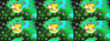 Eskiz arkaplan modeli. Yeşil yapraklı yabani çiçekler. Raster illüstrasyonu. Suluboya, elle çizilmiş.