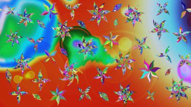 Çiçekli karalama şeklinde Raster çiçek deseni. Yumuşak, bahar çiçekli arka plan. Turuncu renkte çiçekler.