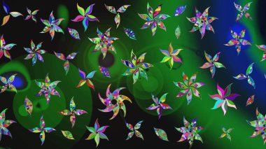 Parlak renkli çiçekli ve yeşil yapraklı harika bir çiçek deseni. Moda baskıları için zarif bir şablon. Modern çiçek arkaplanı. Halk stili.