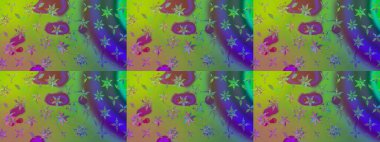 Yumuşak, yeşil renkli bahar çiçekleri. Raster illüstrasyonu. Yaprak ve çiçeklerin suluboya resmi, yeşil renkte çizim deseni.