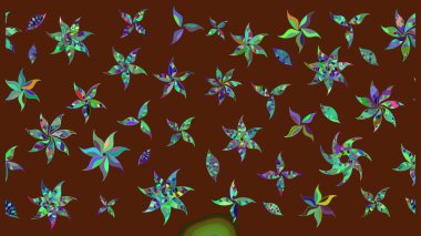 Kahverengi renkli çiçekler. Renkli Yaz Temalı eskiz kalıbı. Sevimli çiçek raster deseni. Düz Çiçek Elementleri Tasarımı.