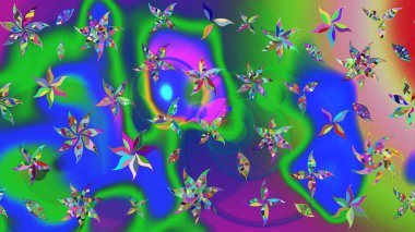 Raster illüstrasyonu. Yeşil renkli çiçekler. Raster illüstrasyonu. Çiçek desenli çizim. Asya tekstil tarzında.