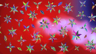 Raster deseni. Kibarca, kırmızı renkte yaz çiçekleri. Raster illüstrasyonu. Küçük çiçekte sevimli çiçek deseni var..