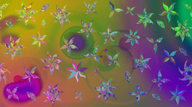 Yeşil renkli çiçekler. Renkli Bahar Teması eskiz kalıbı. Raster illüstrasyonundaki çiçek desenli çizim. Düz Çiçek Elementleri Tasarımı.