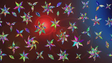 Renkli Bahar Teması eskiz kalıbı. Düz Çiçek Elementleri Tasarımı. Sevimli çiçek raster deseni. Kahverengi renkte çiçekler.