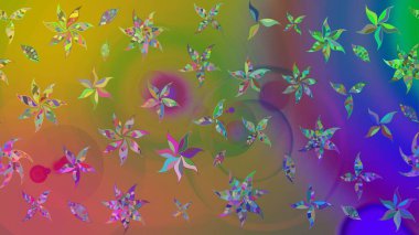 Düz Çiçek Elementleri Tasarımı. Renkli Bahar Teması eskiz kalıbı. Yeşil renkli çiçekler. Raster illüstrasyonunda çiçek deseni çizimi.