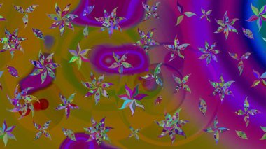 Raster illüstrasyonundaki çiçek desenli çizim. Renkli Bahar Teması eskiz kalıbı. Kahverengi renkli çiçekler. Düz Çiçek Elementleri Tasarımı.