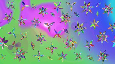 Hediye ambalaj kağıdı, tebrik kartları, posterler ve pankart tasarımı. Yeşil renkli çiçekler. Raster düz çiçek çizim deseni.