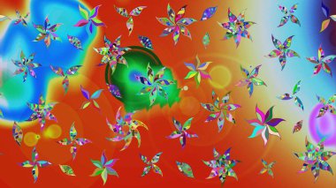 Renkli Bahar Teması eskiz kalıbı. Turuncu renkte zarif çiçekli suluboya. Raster illüstrasyonu. Düz Çiçek Elementleri Tasarımı.