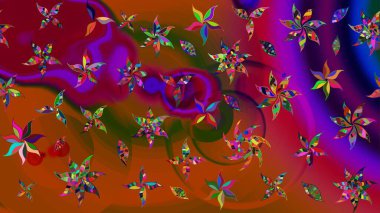 Düz Çiçek Elementleri Tasarımı. Renkli Bahar Teması eskiz kalıbı. Kahverengi renkli çiçekler. Sevimli çiçek raster deseni.