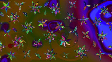 Küçük çiçekteki sevimli çiçek deseni. Bir sürü kahverengi ve soyut çiçekli tropik eskiz deseni. Varicolobrown Raster çizimi.