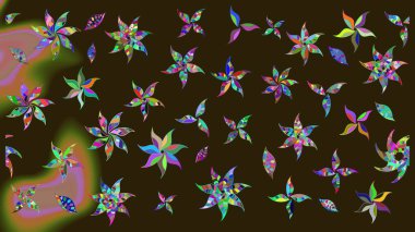 Yaz çiçekleri teması. El çizimi, soyut ve süslü elementler. Suluboya resim taklit Raster çizimi. Klasik çiçekler. Kahverengi renkler.