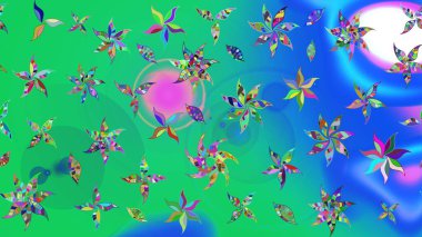 Raster illüstrasyonu. Çiçekli karalama şeklinde Raster çiçek deseni. Yumuşak, yaz çiçekleri yeşil renklerde.