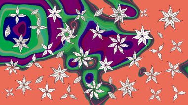 Renkli Bahar Teması eskiz kalıbı. Güzel çiçek deseni. Düz Çiçek Elementleri Tasarımı. Turuncu renkte çiçekler.