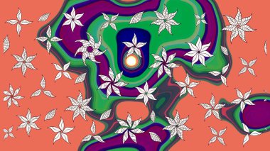 Raster illüstrasyonundaki çiçek desenli çizim. Turuncu renkte çiçekler.