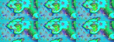 Elle çizilmiş çiçek desenli Raster çizimi. Tekstil, kumaş, ambalaj, hatıra defteri için hoş bir çiçek arkaplanı. Çocuksu tasarım. Mavi arkaplanda.