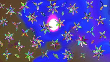 Raster düz çiçek çizim deseni. Mavi renkli çiçekler. Tasarım hediye paketi, tebrik kartları, posterler ve afiş tasarımı.