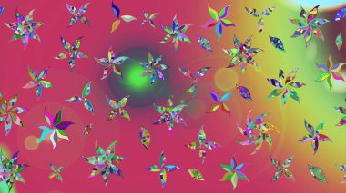 Raster illüstrasyonundaki çiçek desenli çizim. Pembe renkli çiçekler. Düz Çiçek Elementleri Tasarımı. Renkli Bahar Teması çizim şablonu.