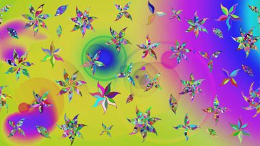 Raster illüstrasyonu. Düz Çiçek Elementleri Tasarımı. Çiçek desenli çizim. Renkli Bahar Teması eskiz kalıbı. Sarı renkli çiçekler. Asya tekstil tarzında.