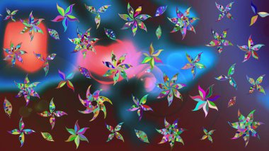 Mavi renkli çiçekler. Raster illüstrasyonundaki çiçek desenli çizim. Düz Çiçek Elementleri Tasarımı. Renkli Bahar Teması çizim şablonu.