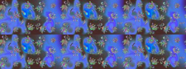 Raster illüstrasyonundaki çiçek desenli çizim. Mavi renkte çiçekler.