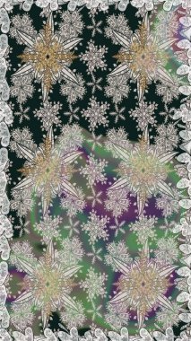 Raster Floral Illustration, Asyalı tekstil. Gri renkli etnik çiçeklerle kusursuz bir desen..