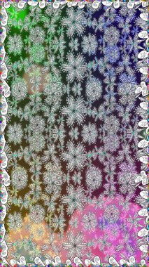 Çiçekli ipek eşarp. Retro tekstil tasarım koleksiyonu. 1950-1960 motifleri. El çizimi çiçek unsurları olan soyut, dikişsiz raster deseni. Gri üzerine gri.