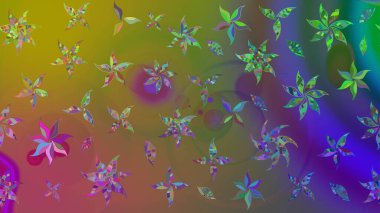 Yeşil renkli çiçekler. Çiçekli karalama şeklinde Raster çiçek deseni. Yumuşak, bahar çiçekli arka plan.