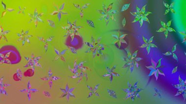 Raster illüstrasyonu. Çiçek duvar kâğıdı. Renkli çizim kalıbı. Yeşil renkli şirin tekstil. Çiçek arka planı.