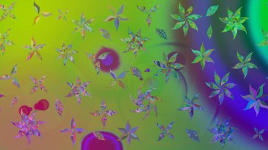 Çiçek desenli raster, yeşil çizgi grafik desenli soyut raster arkaplan. Modern stil dokusu.