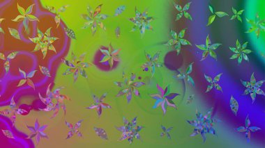 Yeşil renkli çiçekler. Raster illüstrasyonu. Yeşil renkte çiçek çizimi. Çiçek deseni. Şatafatlı bahar bahçesi dokusu.