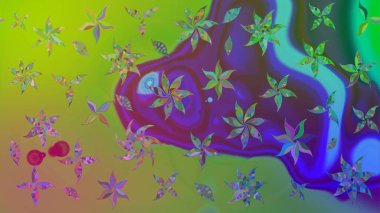 Çiçek tasarımı için inanılmaz bir kolaj cenneti tarzı. Çiçekli zambakların eskiz geçmişi. Parlak çiçekli kolaj çiçekleri yeşil.