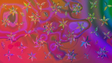 Mor renkli çiçekler. Düz Çiçek Elementleri Tasarımı. Raster Illustrasyon 'daki Çiçek Deseni' nin son moda çizimi. Renkli Yaz Teması çizim şablonu.