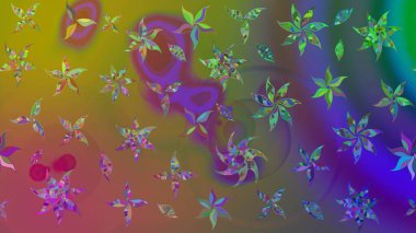 Raster illüstrasyonundaki çiçek desenli çizim. Yeşil renkte çiçekler.