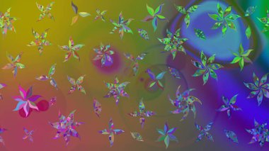 Hediye ambalaj kağıdı, tebrik kartları, posterler ve pankart tasarımı. Yeşil renkli çiçekler. Raster düz çiçek çizim deseni.